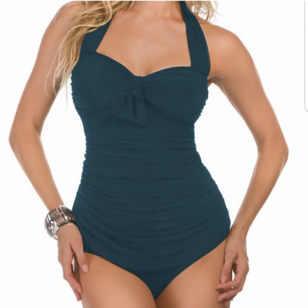 Magicsuit by Miraclesuit Jules Tankini Swimsuit Top in Mallard Green Size 8 NWT